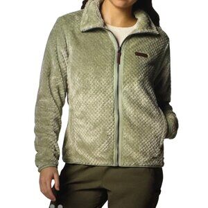 Columbia Womens XL Fuzzy Full-Zip Jacket Olive Green Polyester Cozy Outerwear